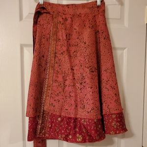 Wevez Red Recycled Sari Wrap Skirt Reversible OS